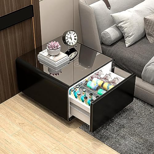 "Multifunctional Bedside Table with Integrated Refrigerator - Contemporary Mini Coffee Table with Fridge Drawer, Wireless Charging, Sensor Light, and Touchscreen Controls for Modern Convenience"