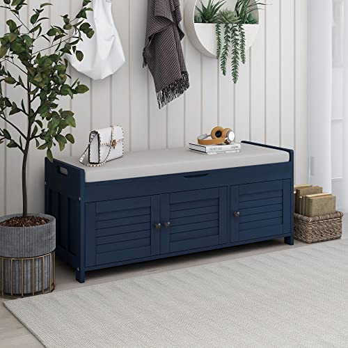 Shoe Bench with Storage for Entryway, Hallway, Mudroom and Living Room, Antique Navy, Large
