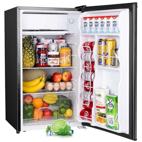 Upstreman 3.2 Cu.Ft Mini Fridge with Freezer, Single Door, Adjustable Thermostat, Refrigerator for Dorm, Office, Bedroom,