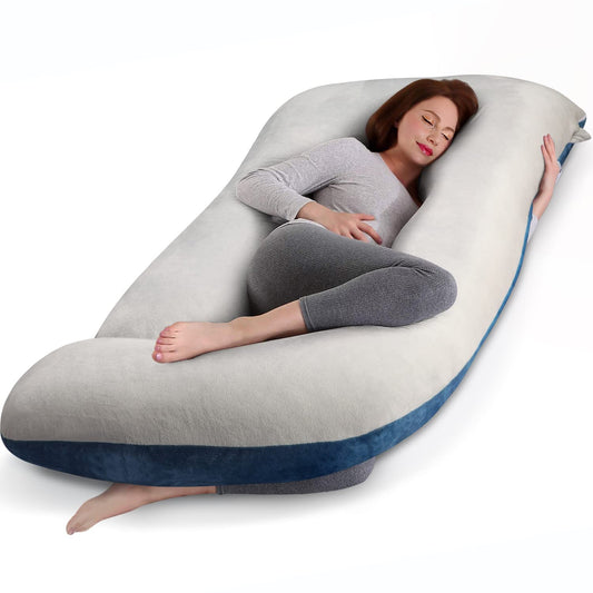 "55 Inch U-Shaped Pregnancy Pillow for Full Body Support - Maternity Sleeping Cushion | Perfect for Back, Hips, Legs, & Belly Comfort for Pregnant Women | Features a Removable & Machine Washable Velvet Cover"