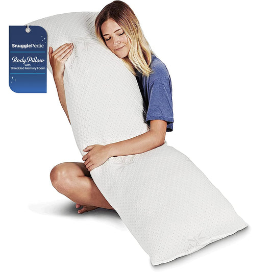 "White Full Body Pillow for Adults - 20x54 Inch Shredded Memory Foam Maternity Pillow - Firm Side Sleeper and Pregnancy Support - Long Cuddle Pillow for Bed Comfort"